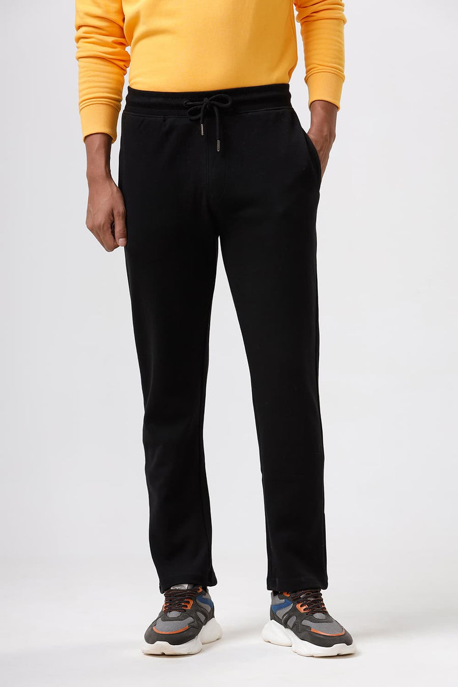 BASICS SLIM FIT JET BLACK SOLID TRACK PANTS