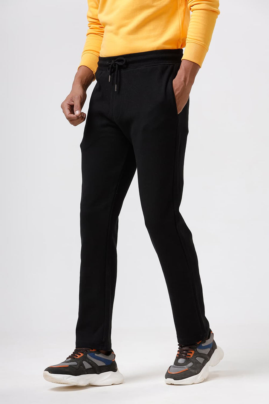 BASICS SLIM FIT JET BLACK SOLID TRACK PANTS