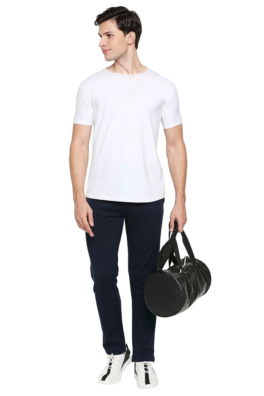 BASICS SLIM FIT DRESS BLUE SOLID TRACK PANTS