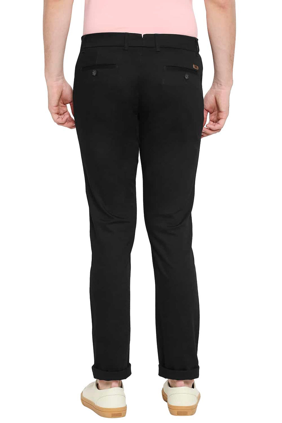 BASICS TAPERED FIT JET SET BLACK STRETCH TROUSERS