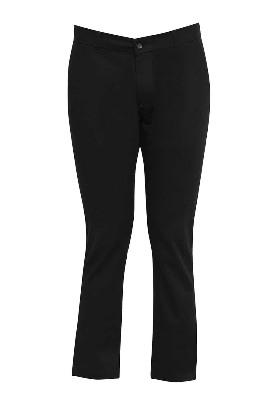 BASICS TAPERED FIT JET SET BLACK STRETCH TROUSERS