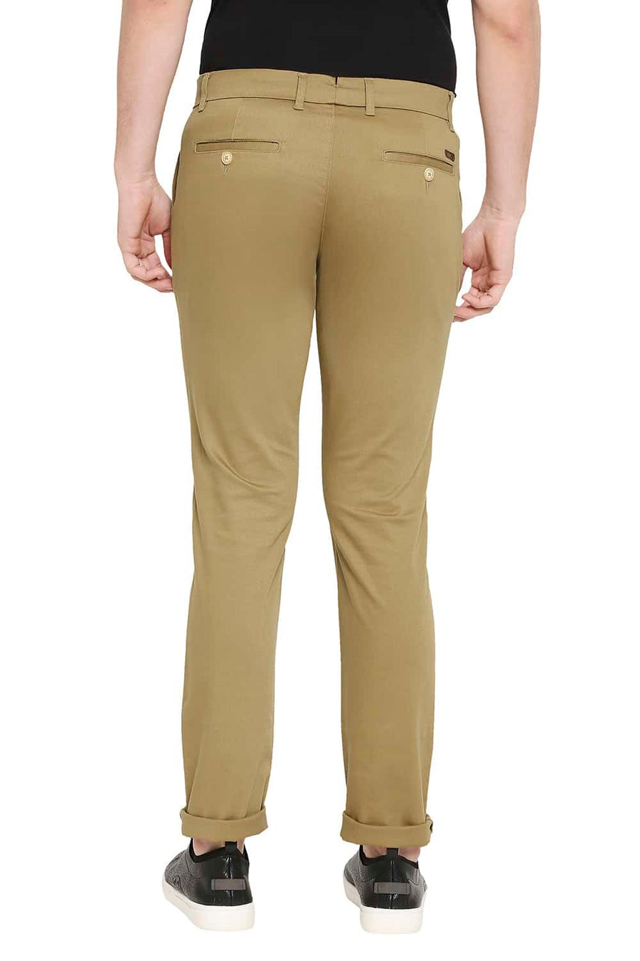 BASICS TAPERED FIT DIJON KHAKI STRETCH TROUSERS