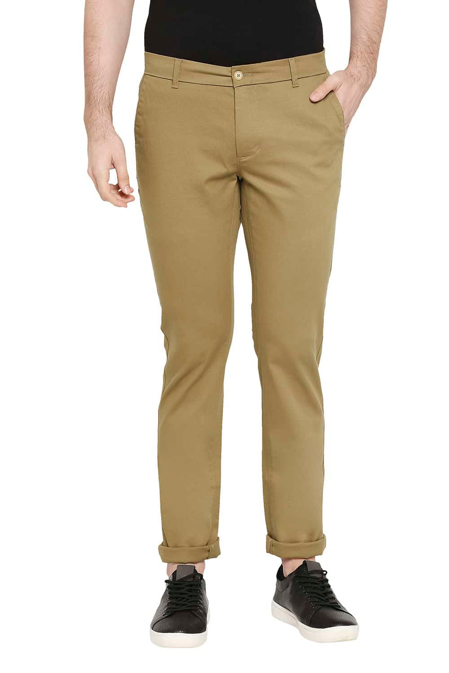 BASICS TAPERED FIT DIJON KHAKI STRETCH TROUSERS
