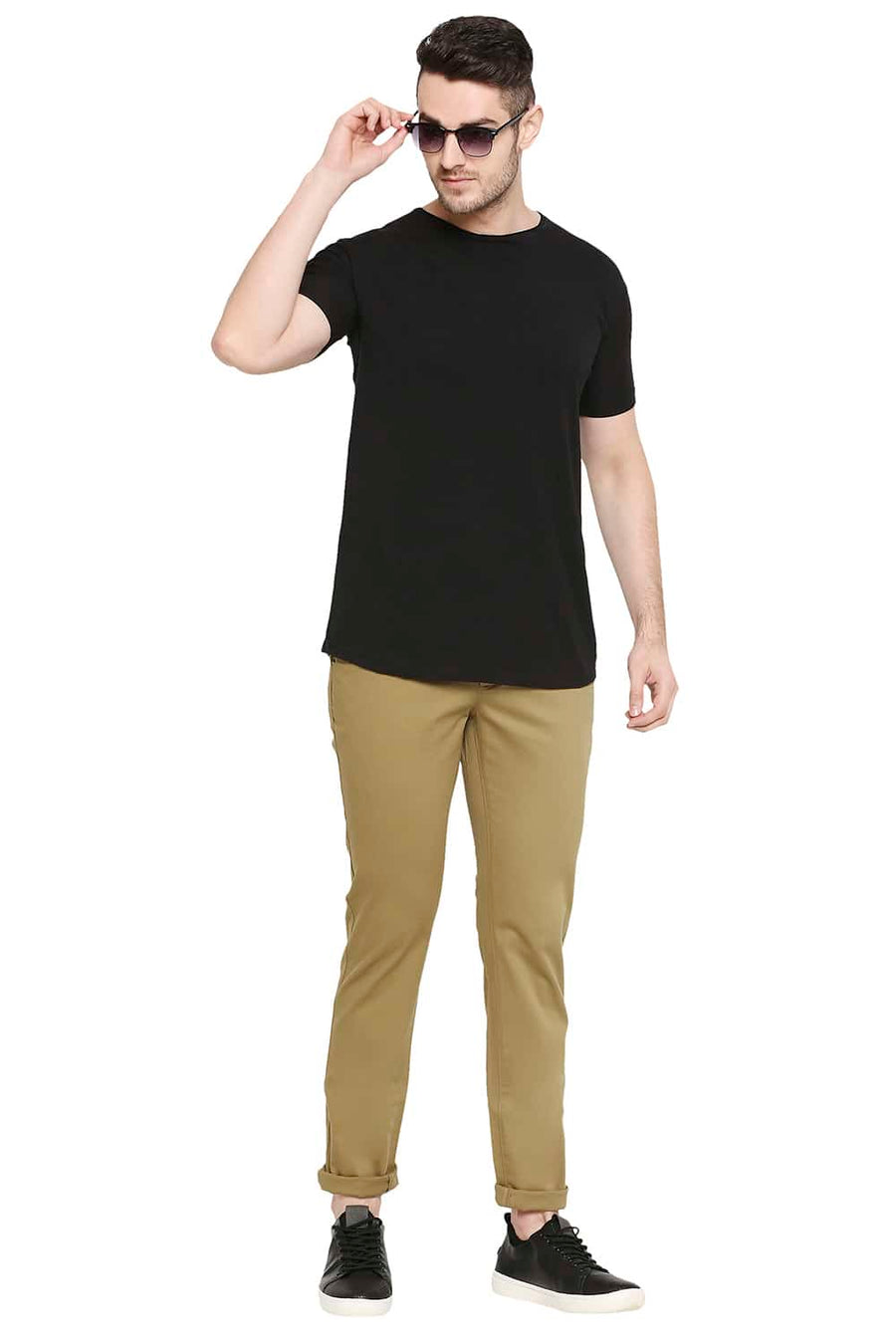 BASICS TAPERED FIT DIJON KHAKI STRETCH TROUSERS