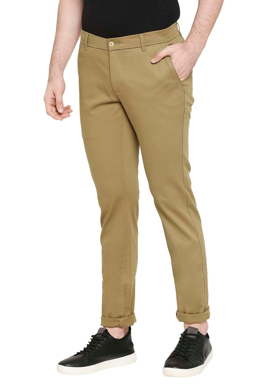 BASICS TAPERED FIT DIJON KHAKI STRETCH TROUSERS