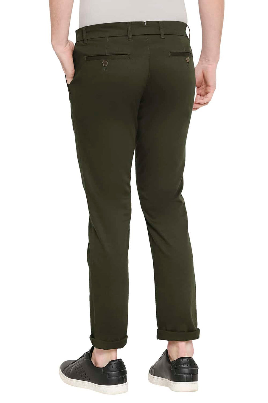 BASICS TAPERED FIT DARK OLIVE STRETCH TROUSERS