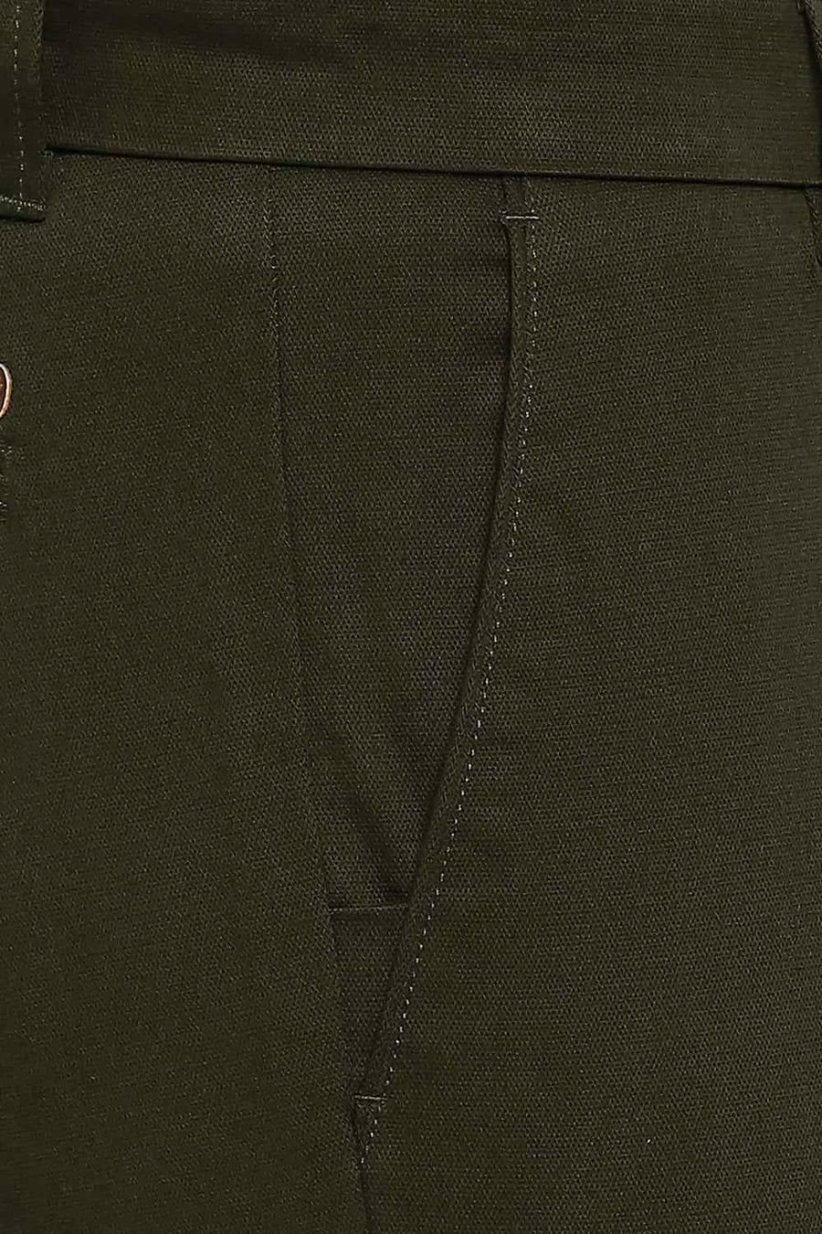 BASICS TAPERED FIT DARK OLIVE STRETCH TROUSERS