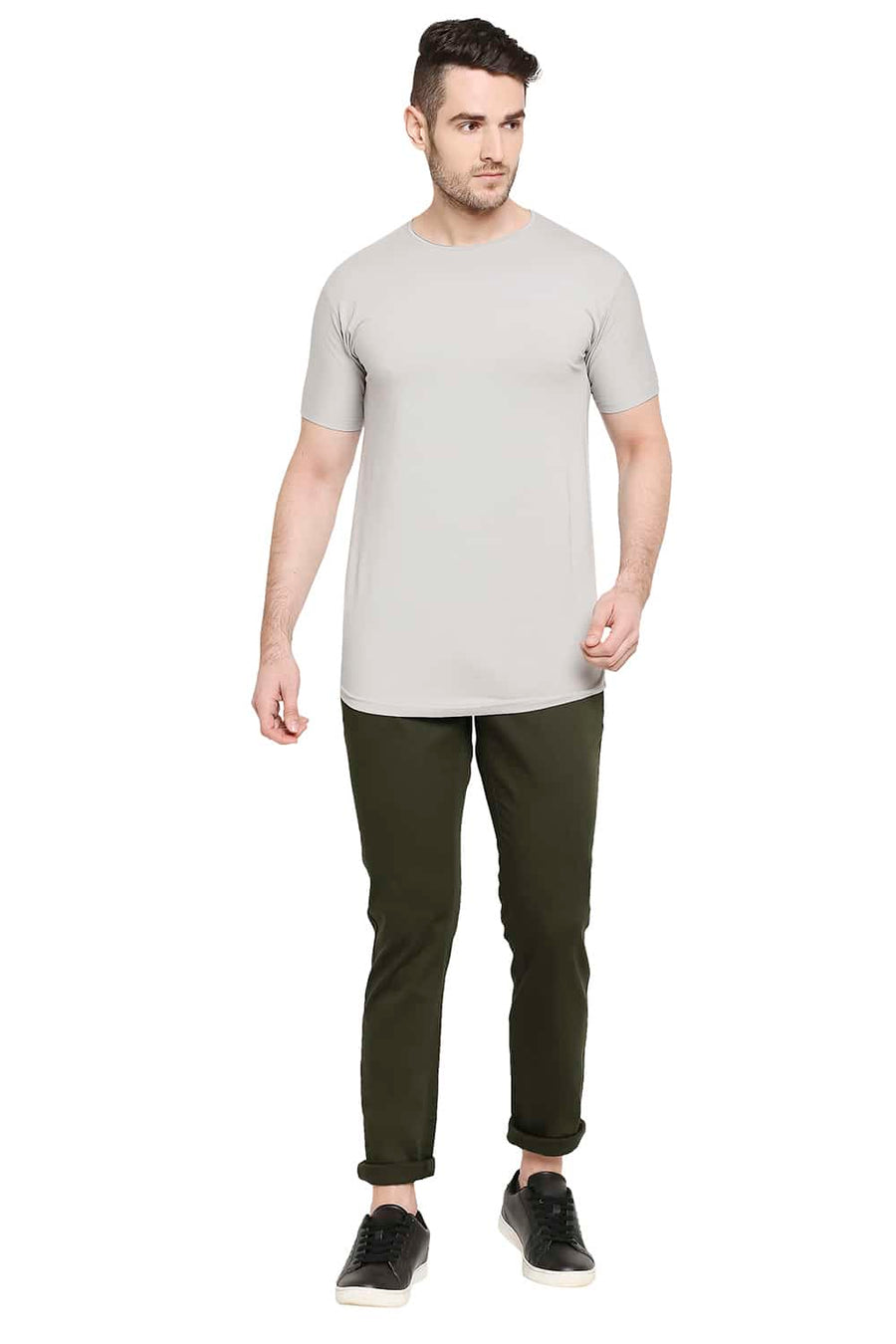 BASICS TAPERED FIT DARK OLIVE STRETCH TROUSERS