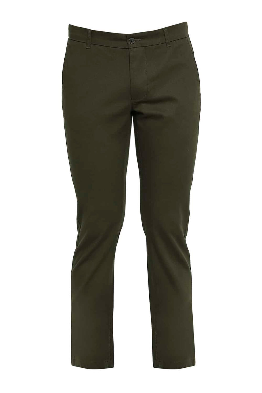 BASICS TAPERED FIT DARK OLIVE STRETCH TROUSERS