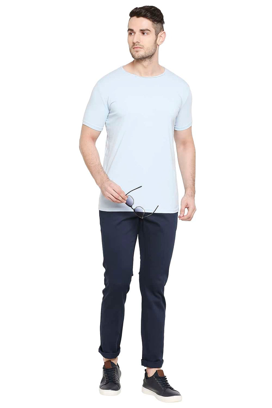 BASICS TAPERED FIT NAVY PEONY STRETCH TROUSERS