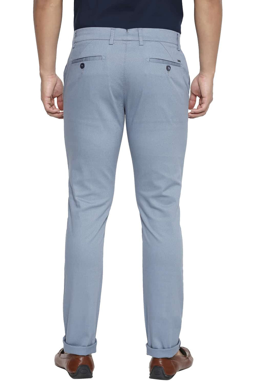 BASICS TAPERED FIT BLUE STONE STRETCH TROUSER