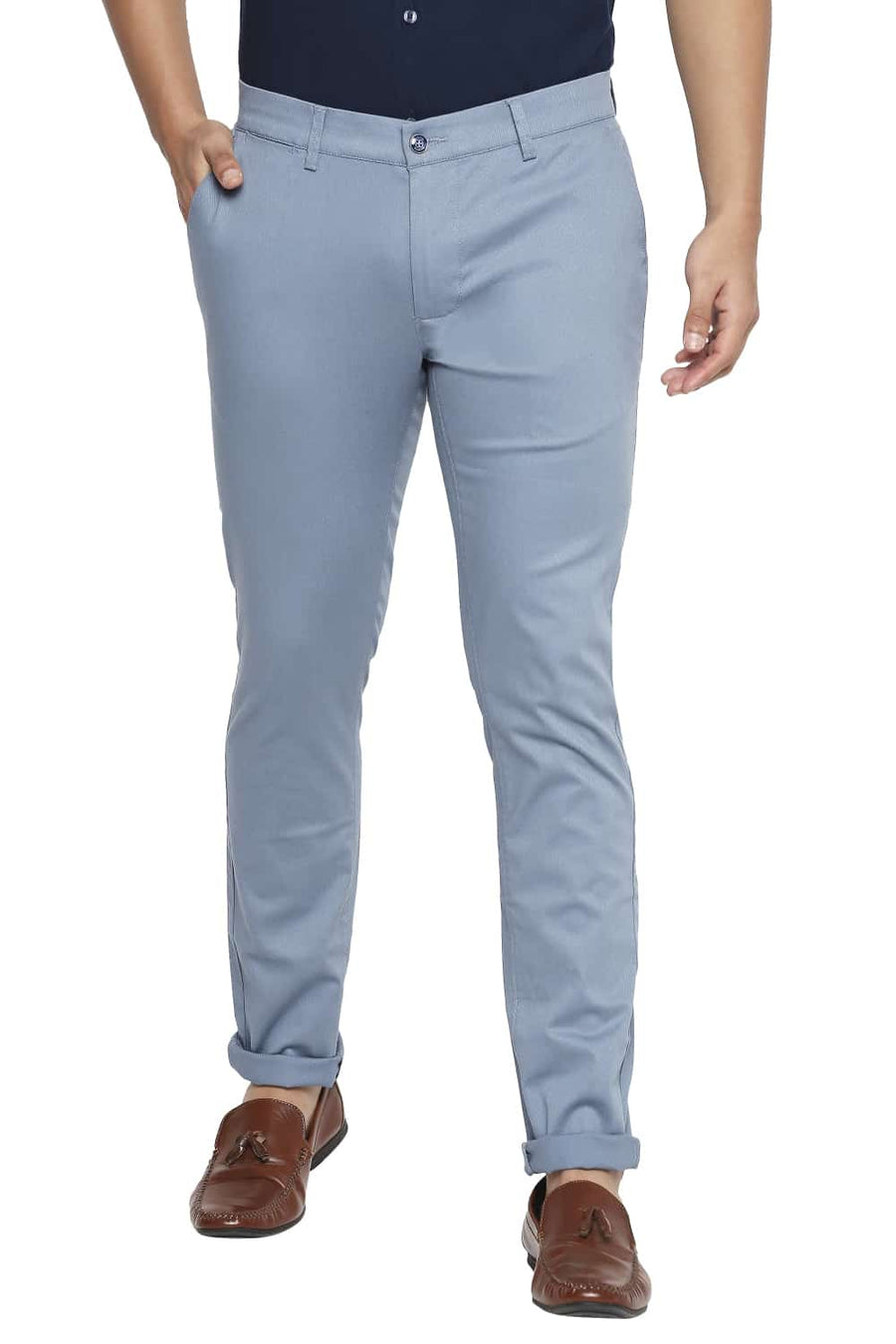 BASICS TAPERED FIT BLUE STONE STRETCH TROUSER