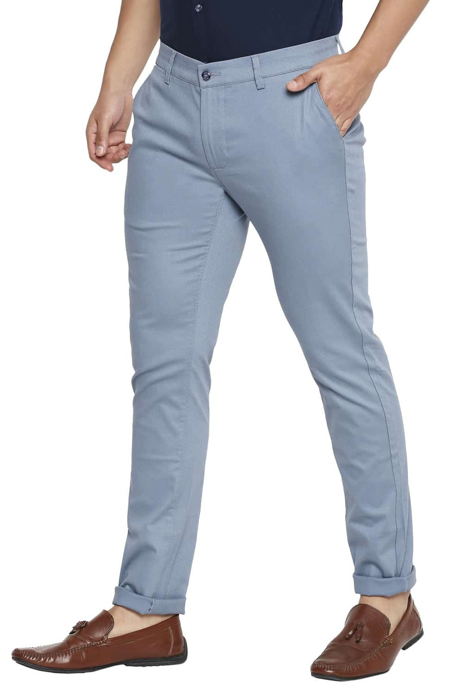 BASICS TAPERED FIT BLUE STONE STRETCH TROUSER