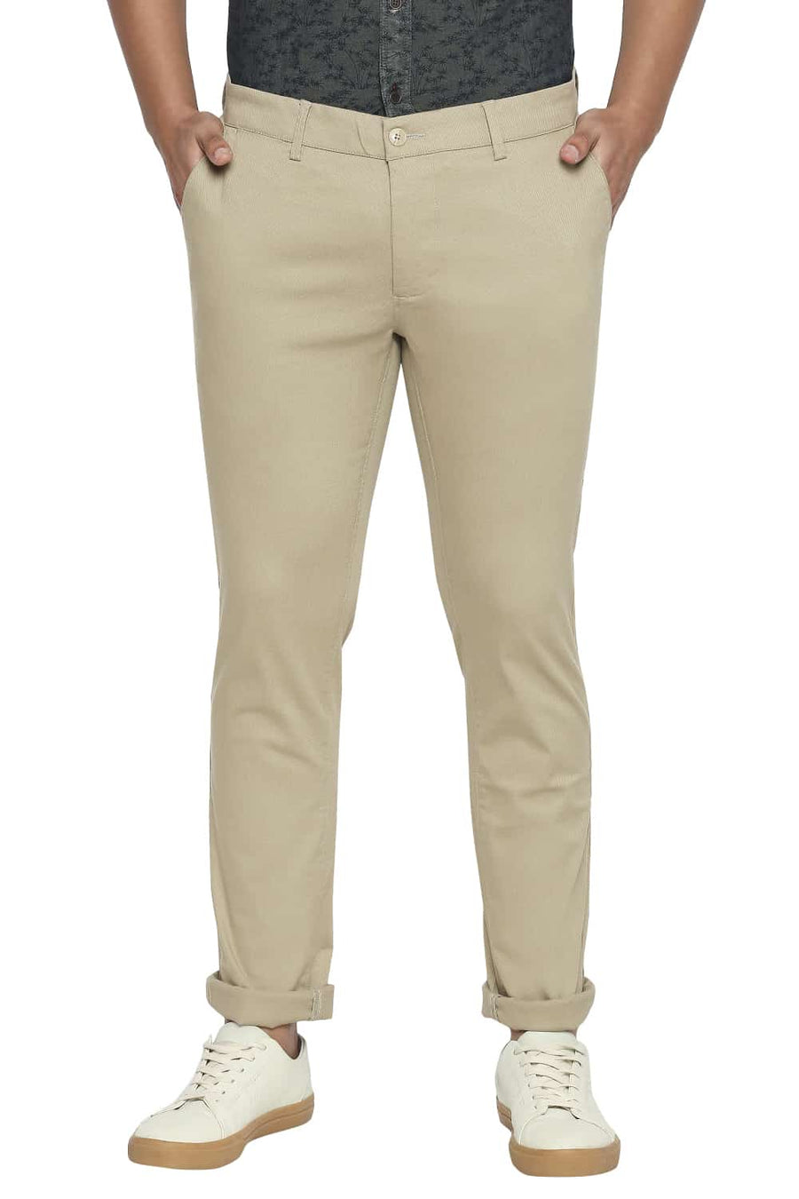 BASICS TAPERED FIT PALE KHAKI STRETCH TROUSER