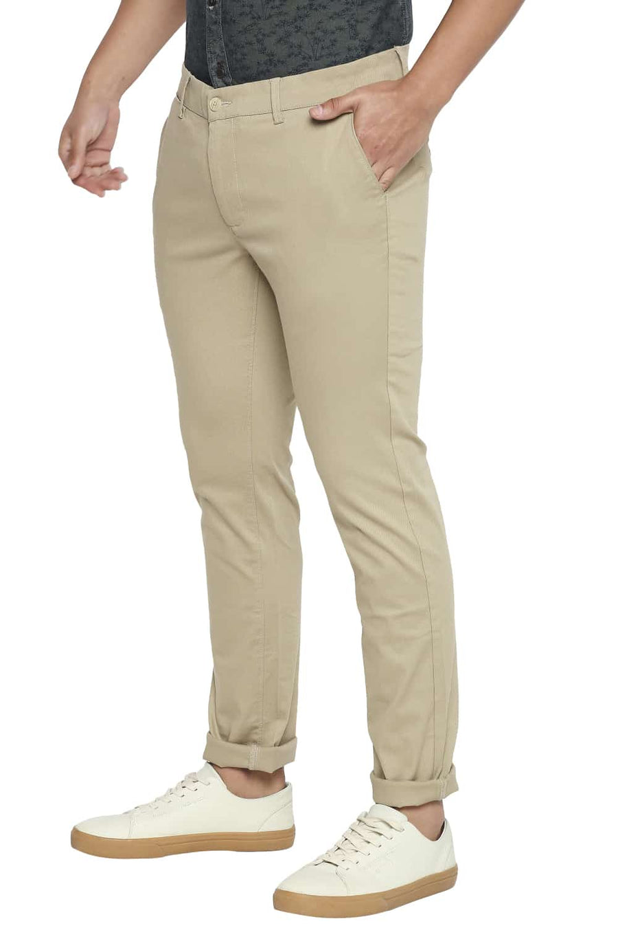 BASICS TAPERED FIT PALE KHAKI STRETCH TROUSER