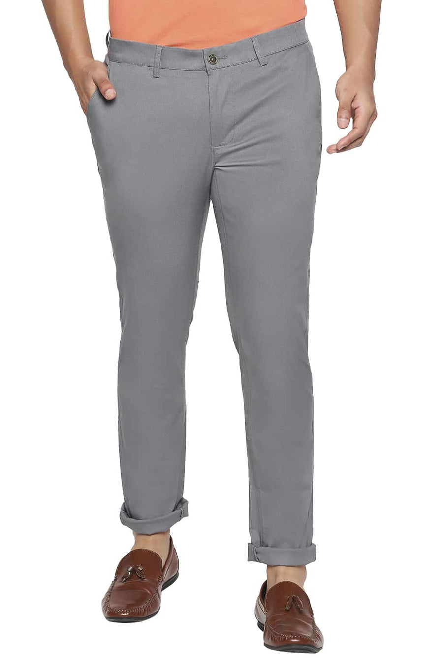 BASICS TAPERED FIT SAGE GREY STRETCH TROUSER