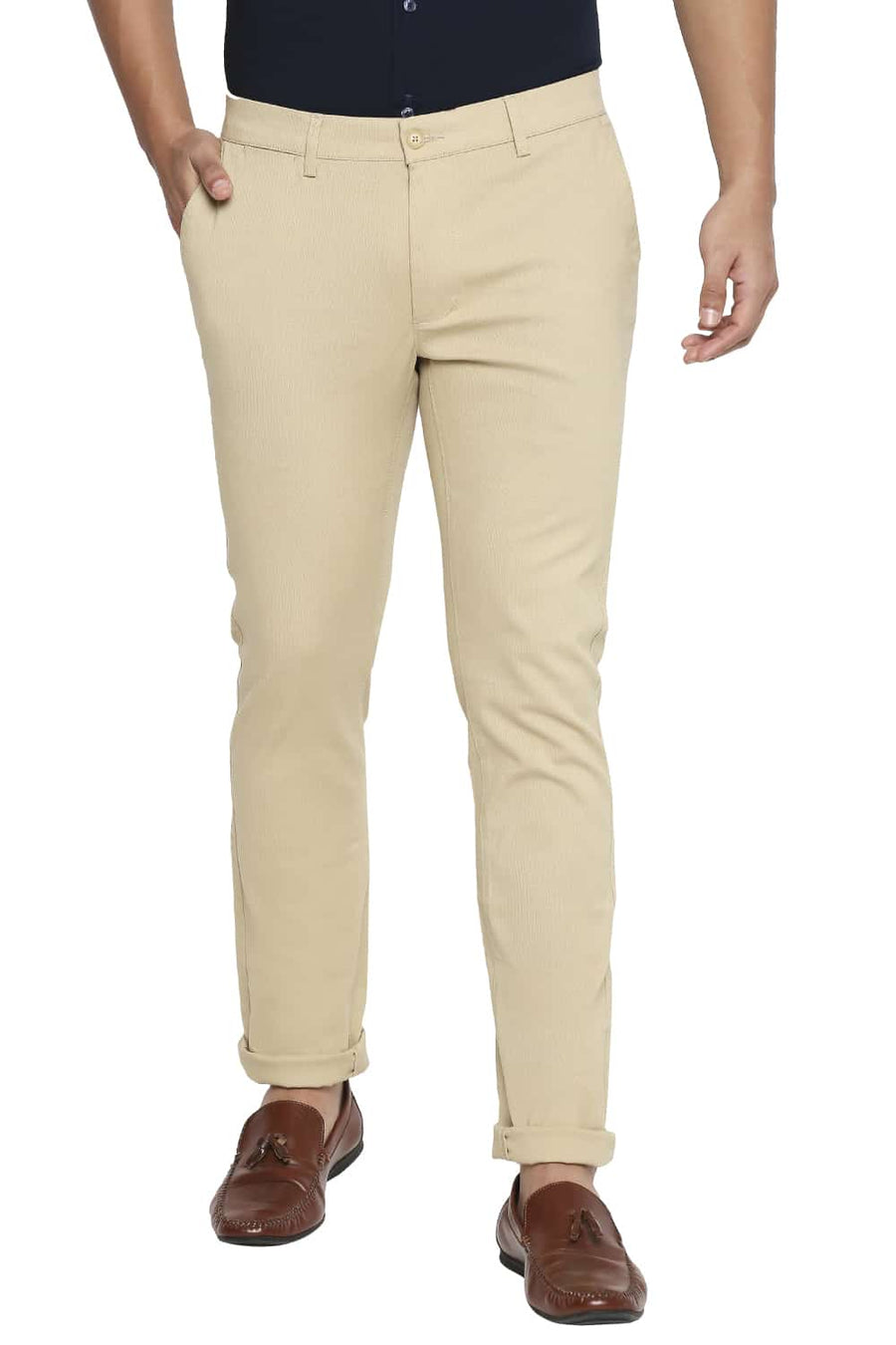BASICS TAPERED FIT PALE KHAKI STRETCH TROUSER