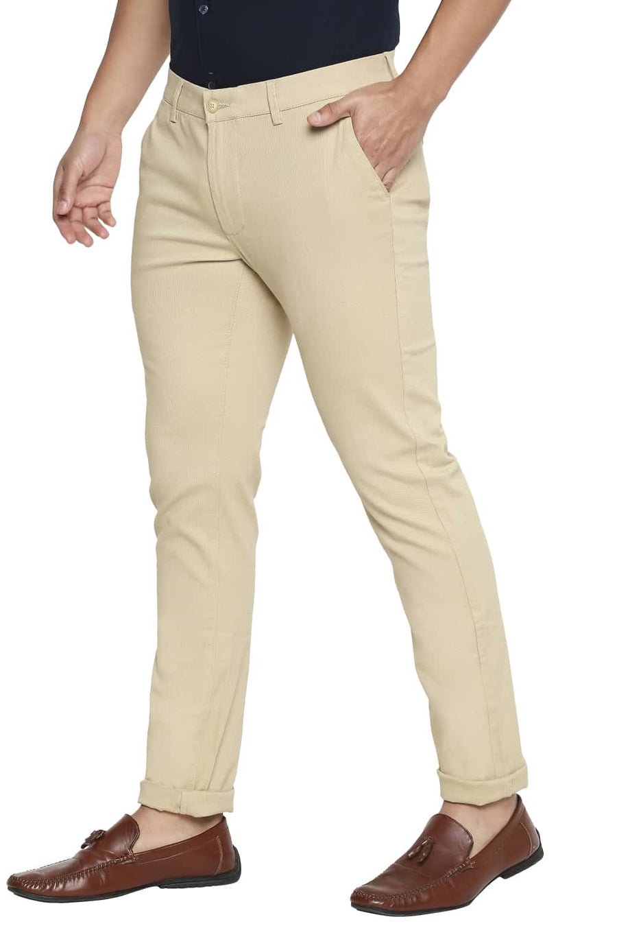 BASICS TAPERED FIT PALE KHAKI STRETCH TROUSER