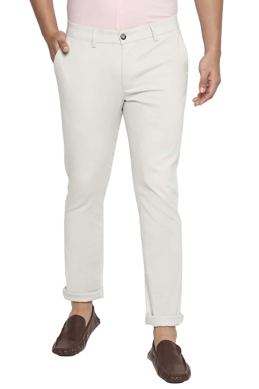 BASICS TAPERED FIT SILVER GREY STRETCH TROUSER