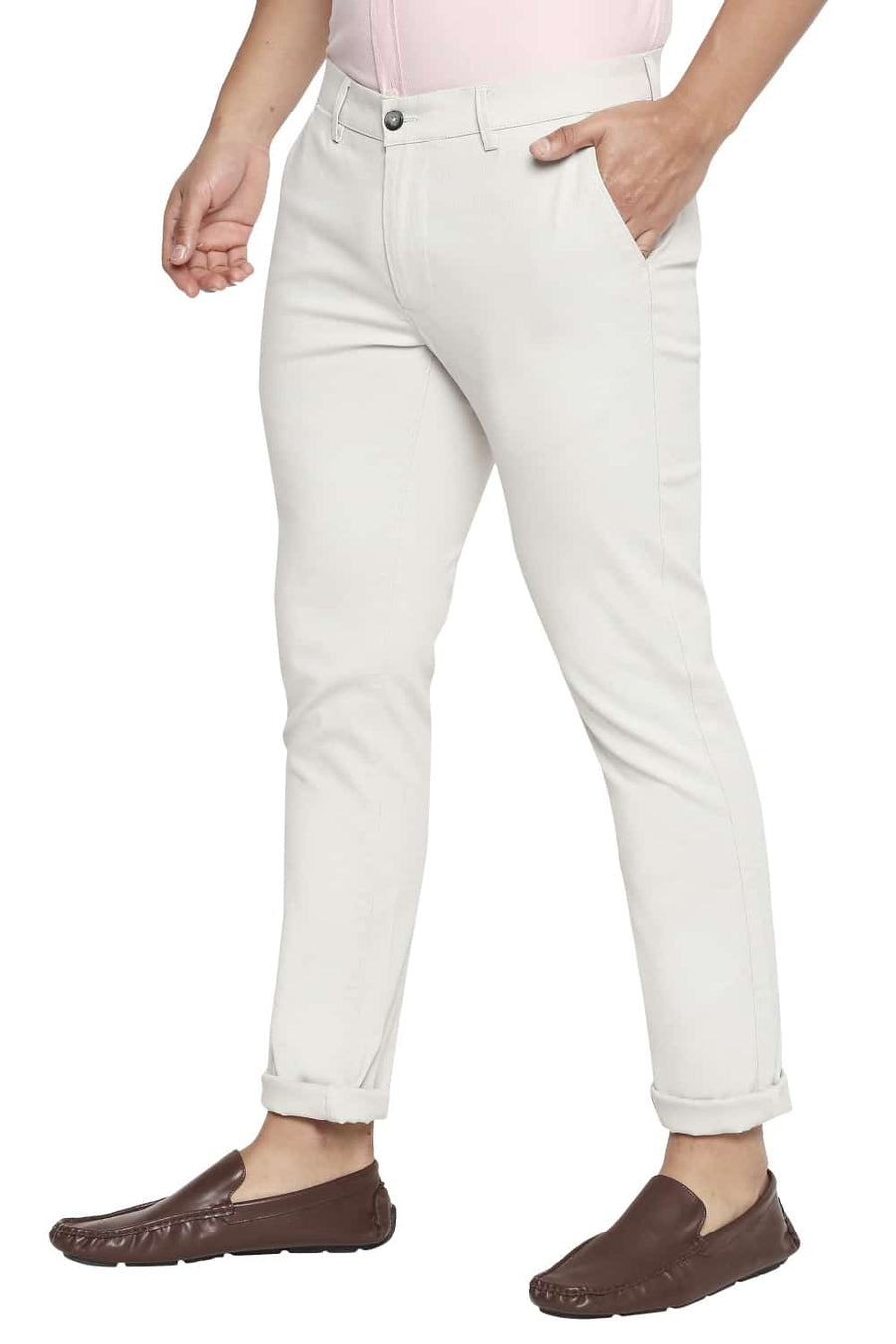BASICS TAPERED FIT SILVER GREY STRETCH TROUSER