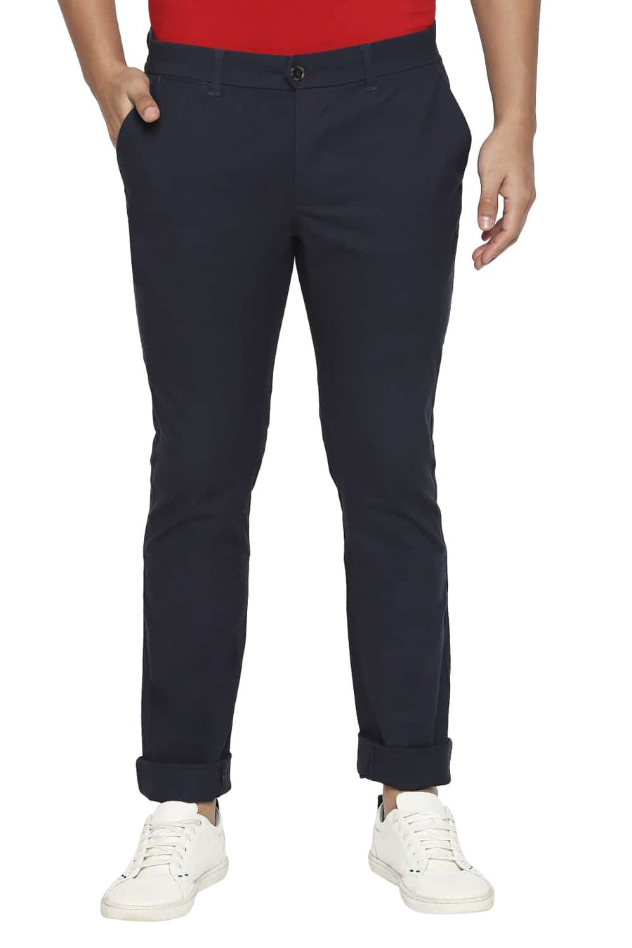 BASICS TAPERED FIT NAVY BLAZER STRETCH TROUSERS