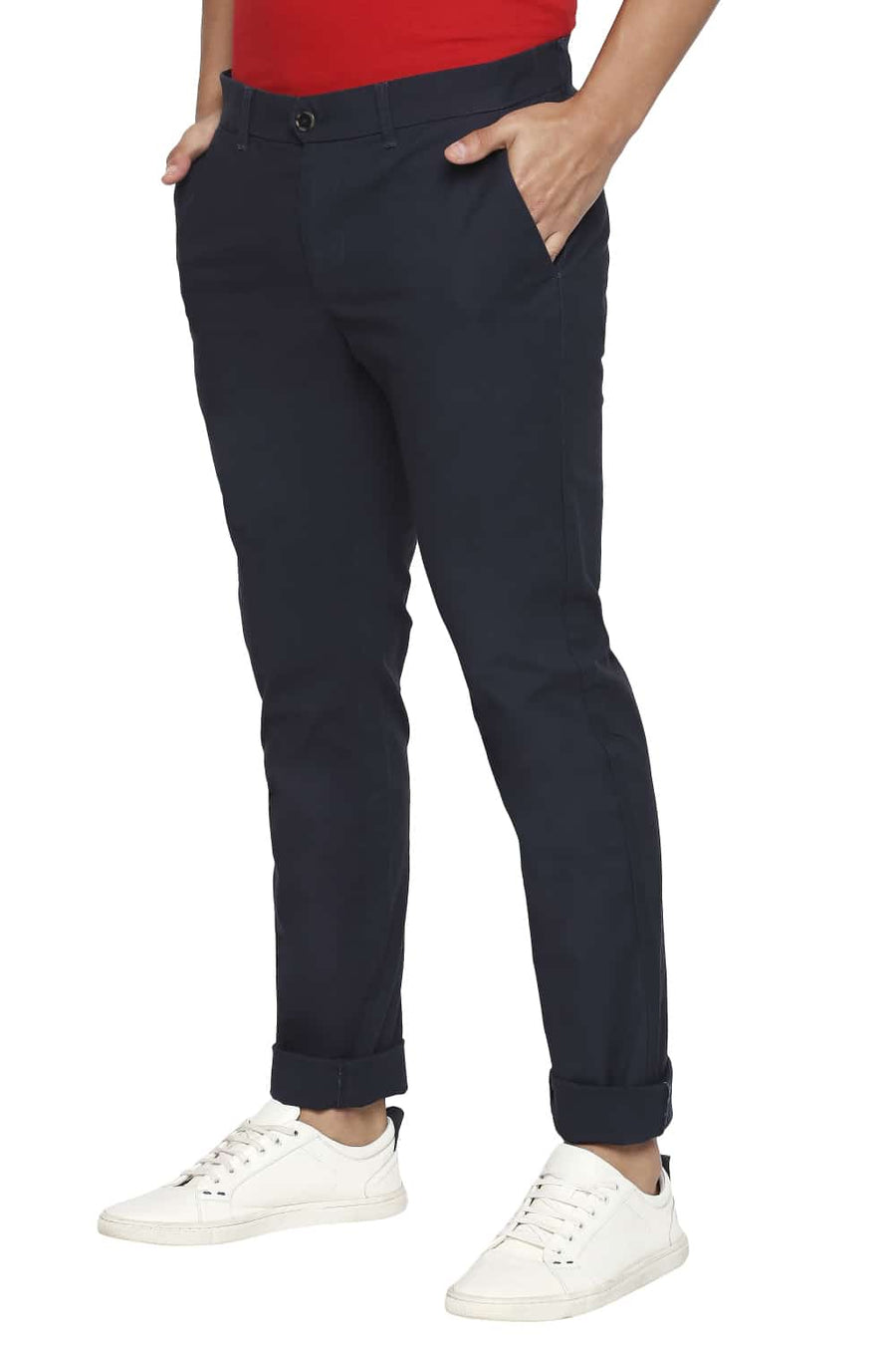 BASICS TAPERED FIT NAVY BLAZER STRETCH TROUSERS