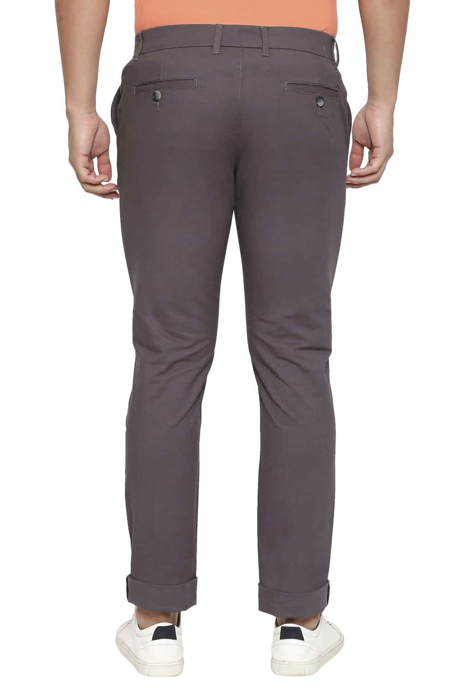 BASICS TAPERED FIT GUNMETAL GREY STRETCH TROUSERS