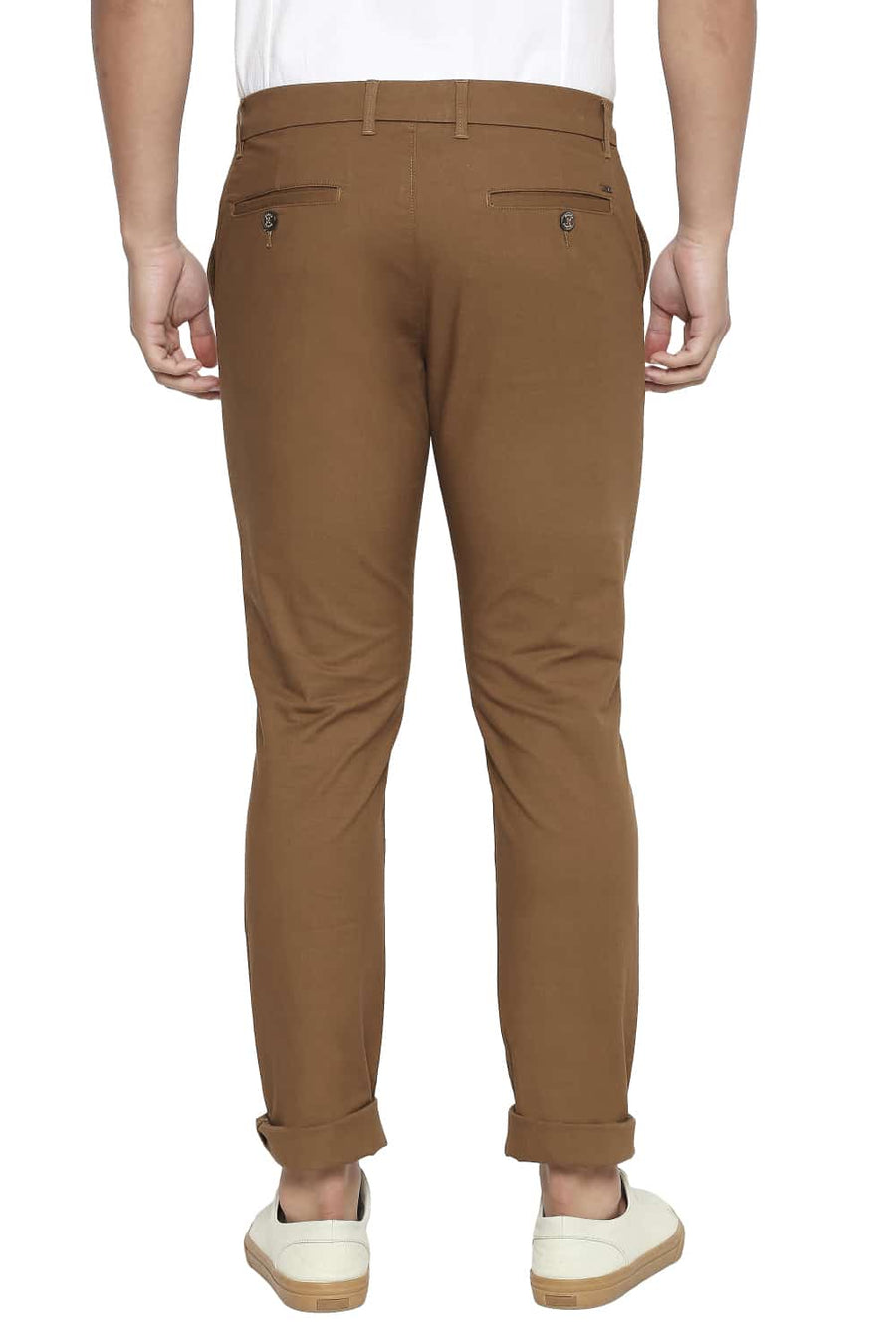 BASICS TAPERED FIT BRONZE BROWN STRETCH TROUSERS