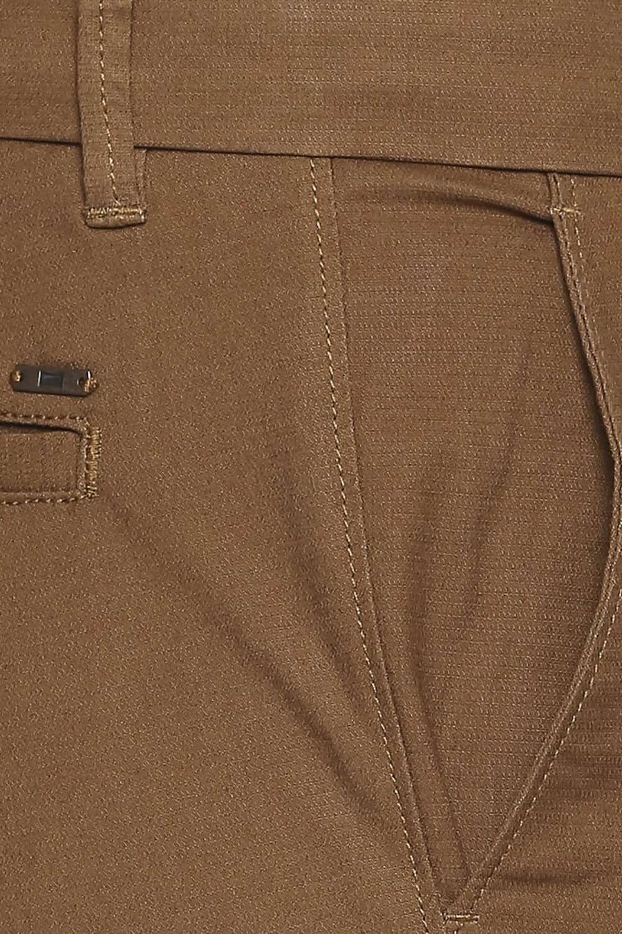 BASICS TAPERED FIT BRONZE BROWN STRETCH TROUSERS