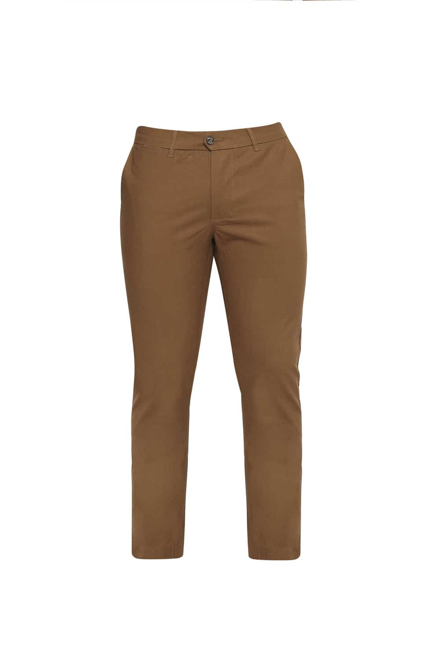 BASICS TAPERED FIT BRONZE BROWN STRETCH TROUSERS