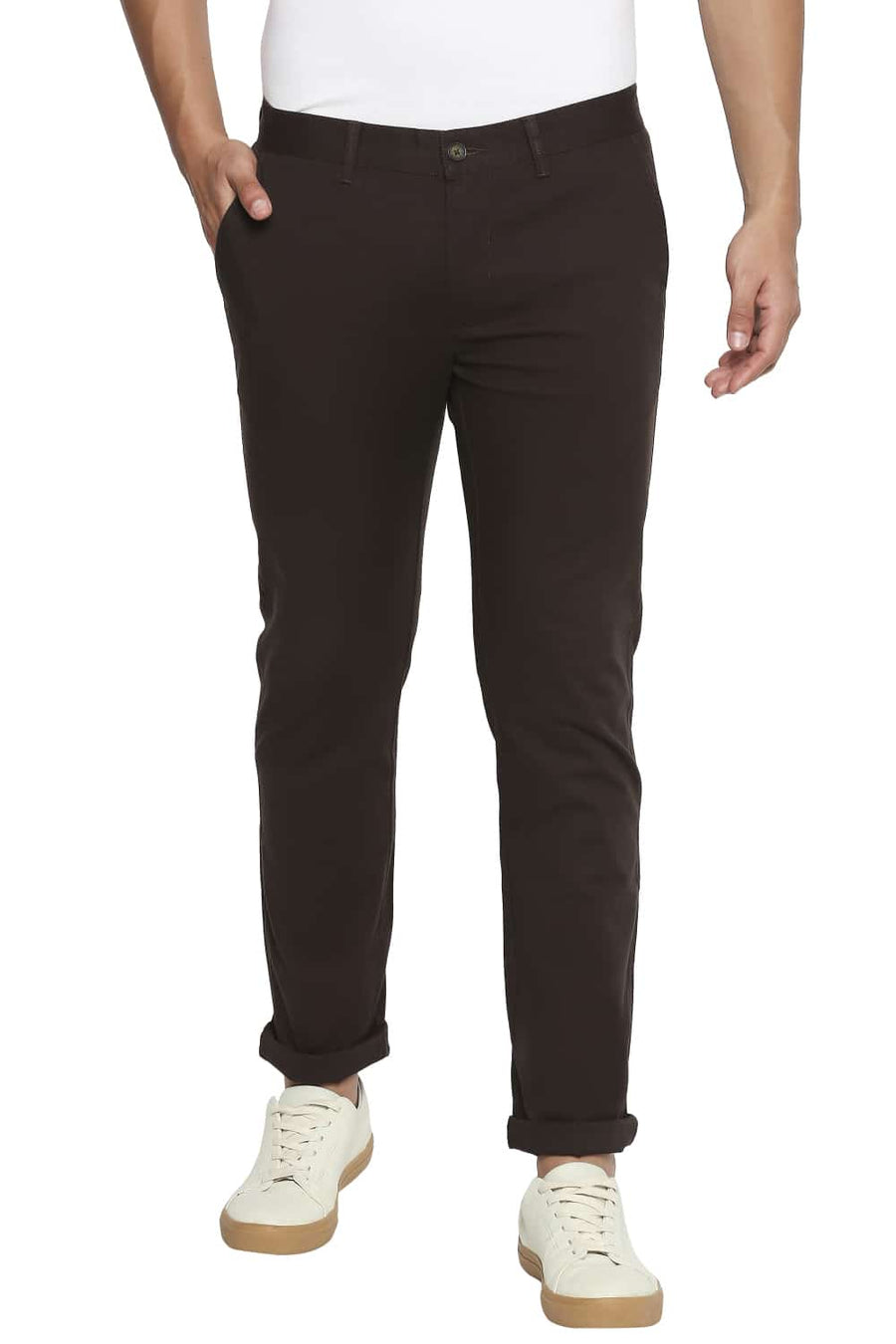 BASICS TAPERED FIT DARK BROWN STRETCH TROUSER