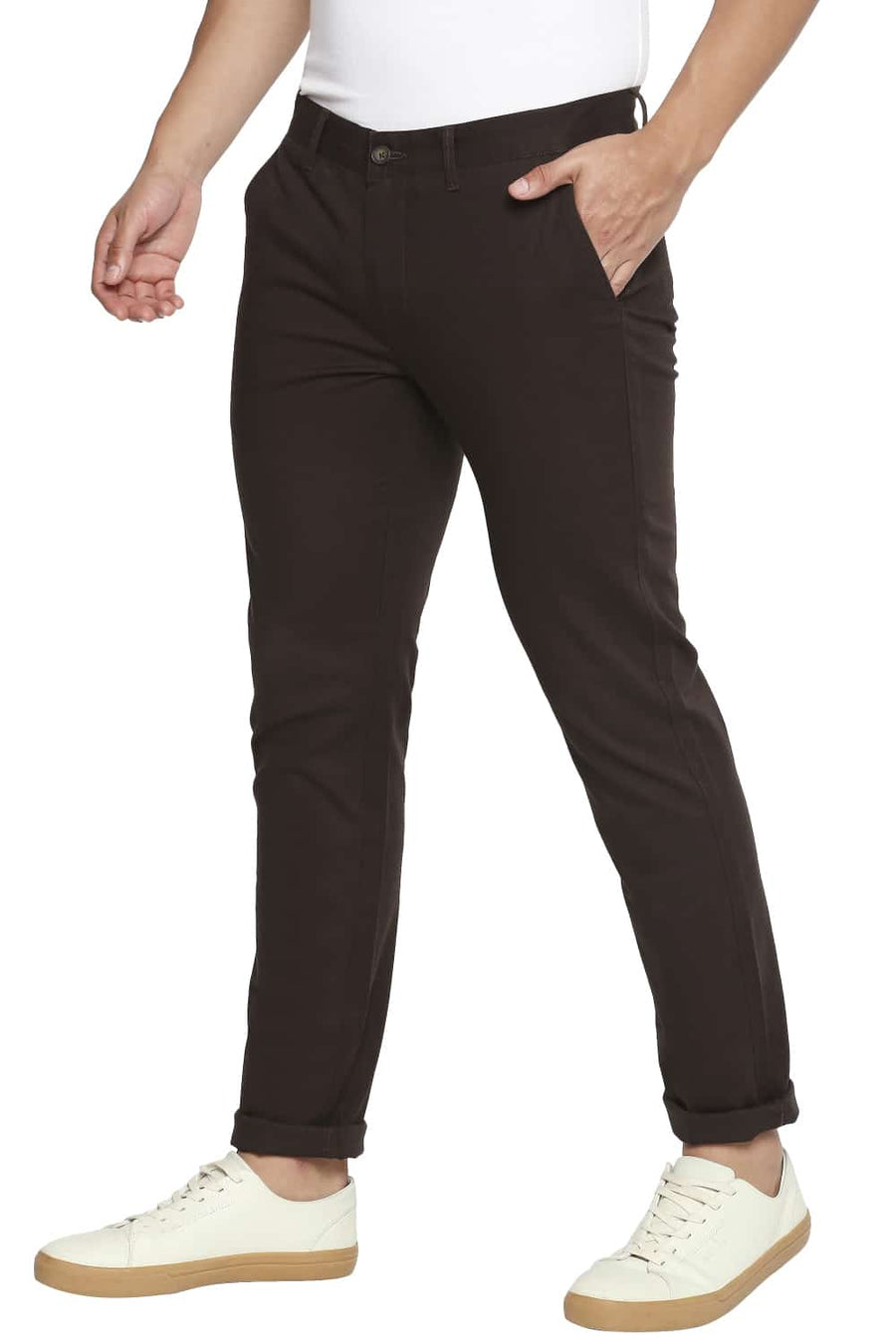 BASICS TAPERED FIT DARK BROWN STRETCH TROUSER