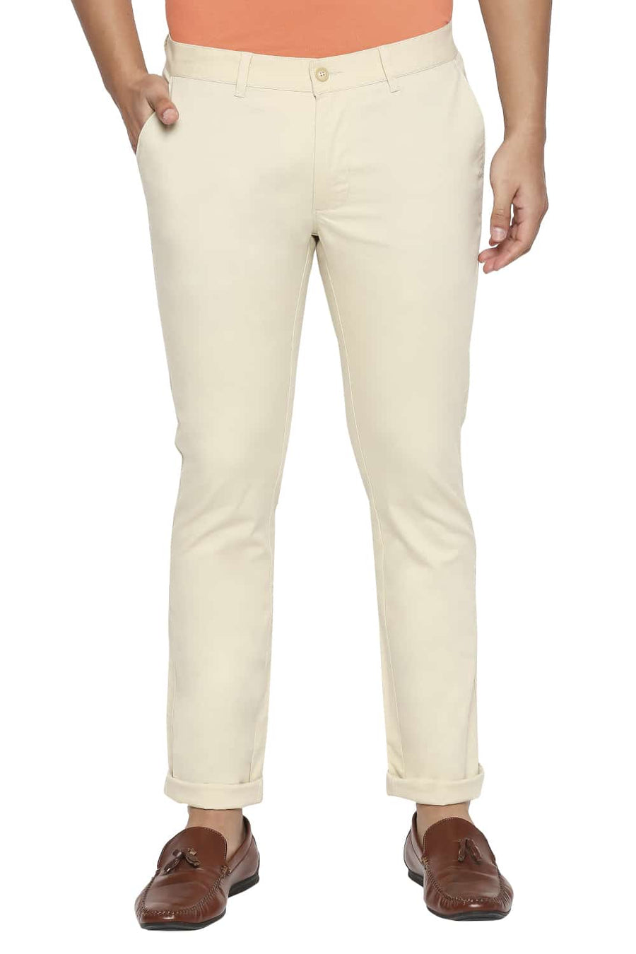 BASICS TAPERED FIT BISCOTTI BEIGE STRETCH TROUSER