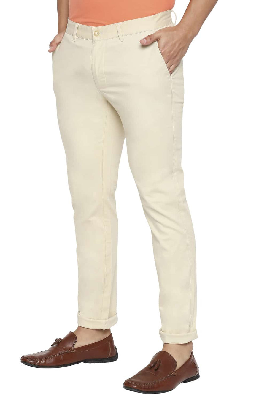 BASICS TAPERED FIT BISCOTTI BEIGE STRETCH TROUSER