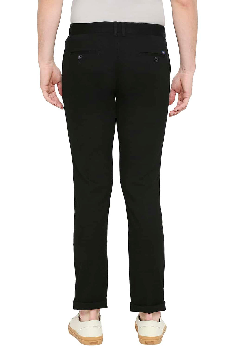 BASICS TAPERED FIT STRETCH LIMO BLACK STRETCH TROUSERS