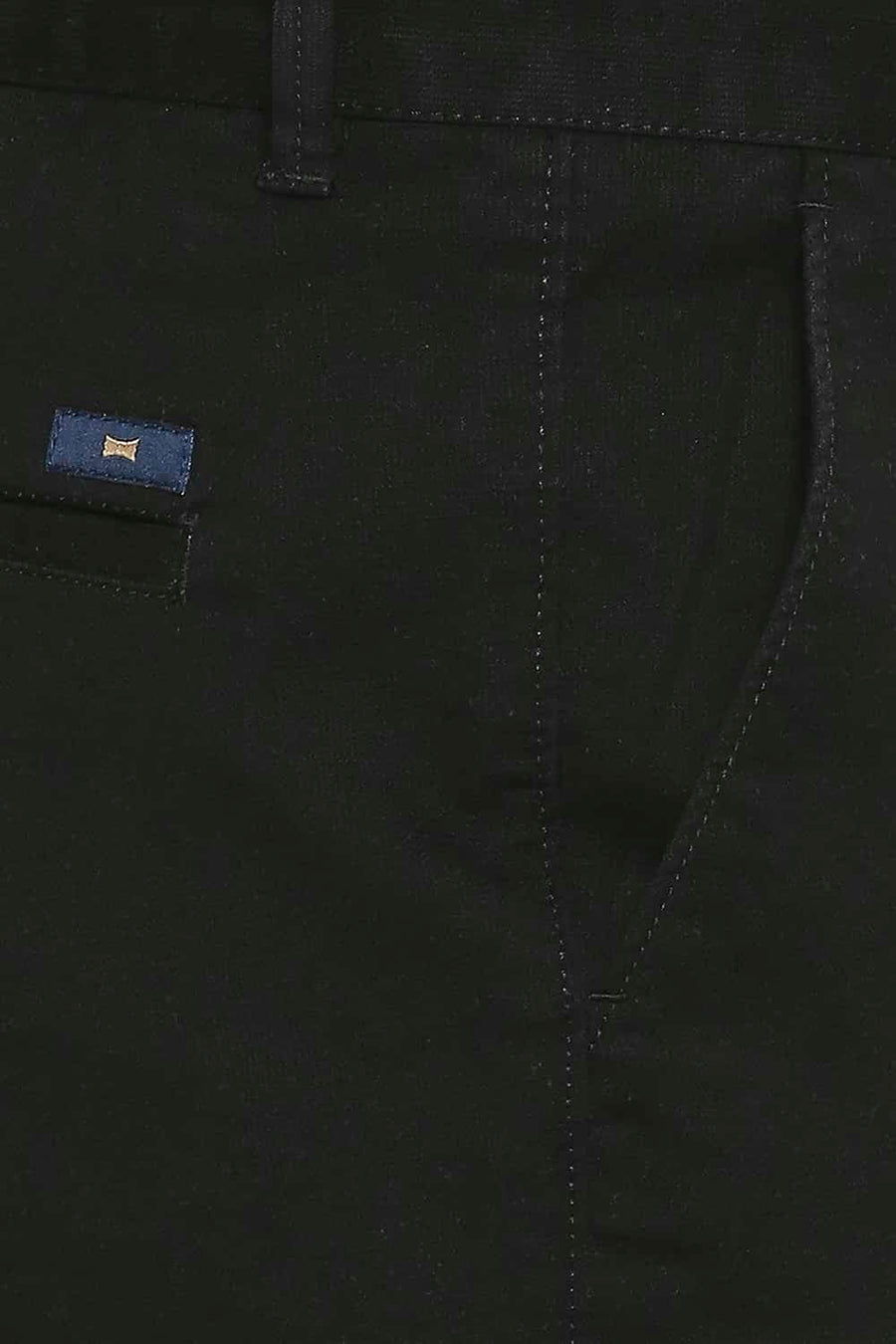 BASICS TAPERED FIT STRETCH LIMO BLACK STRETCH TROUSERS