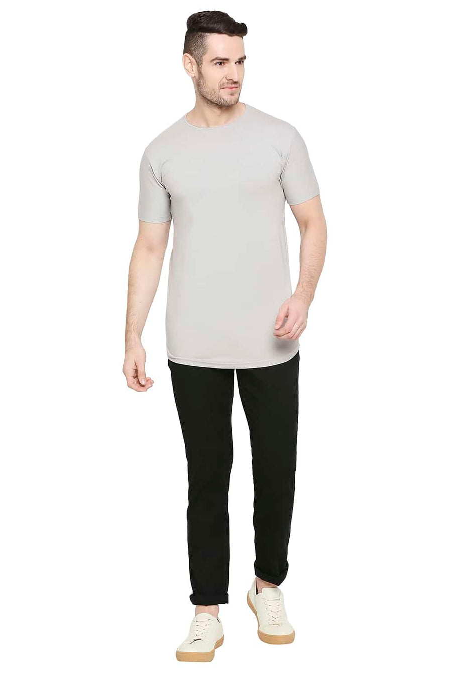 BASICS TAPERED FIT STRETCH LIMO BLACK STRETCH TROUSERS