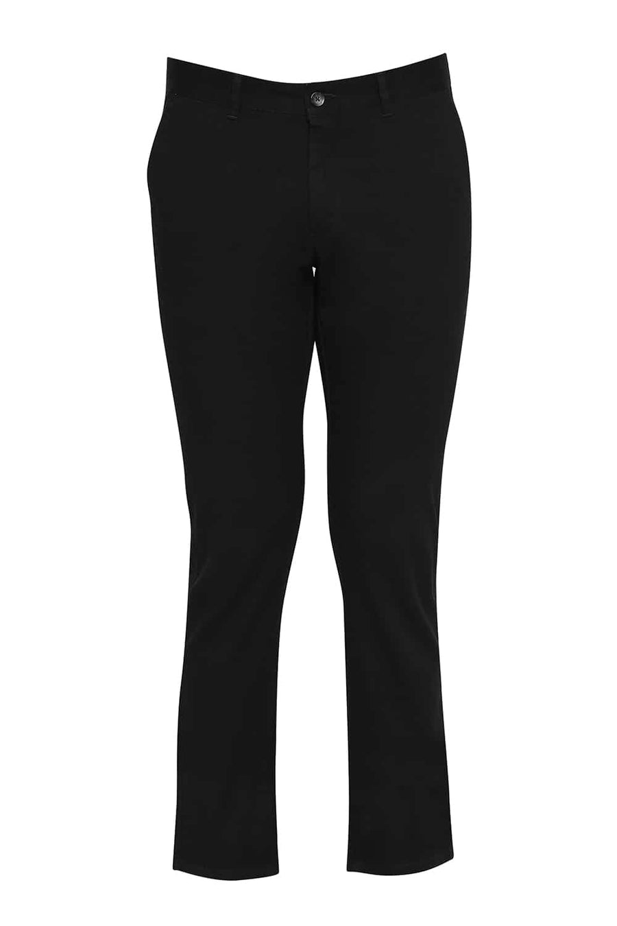 BASICS TAPERED FIT STRETCH LIMO BLACK STRETCH TROUSERS