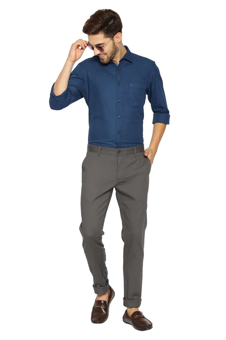 BASICS TAPERED FIT SEDONA GREY STRETCH TROUSERS