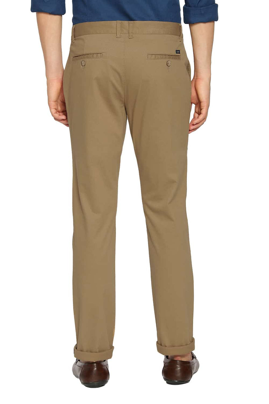BASICS TAPERED FIT BRONZE KHAKI STRETCH TROUSERS