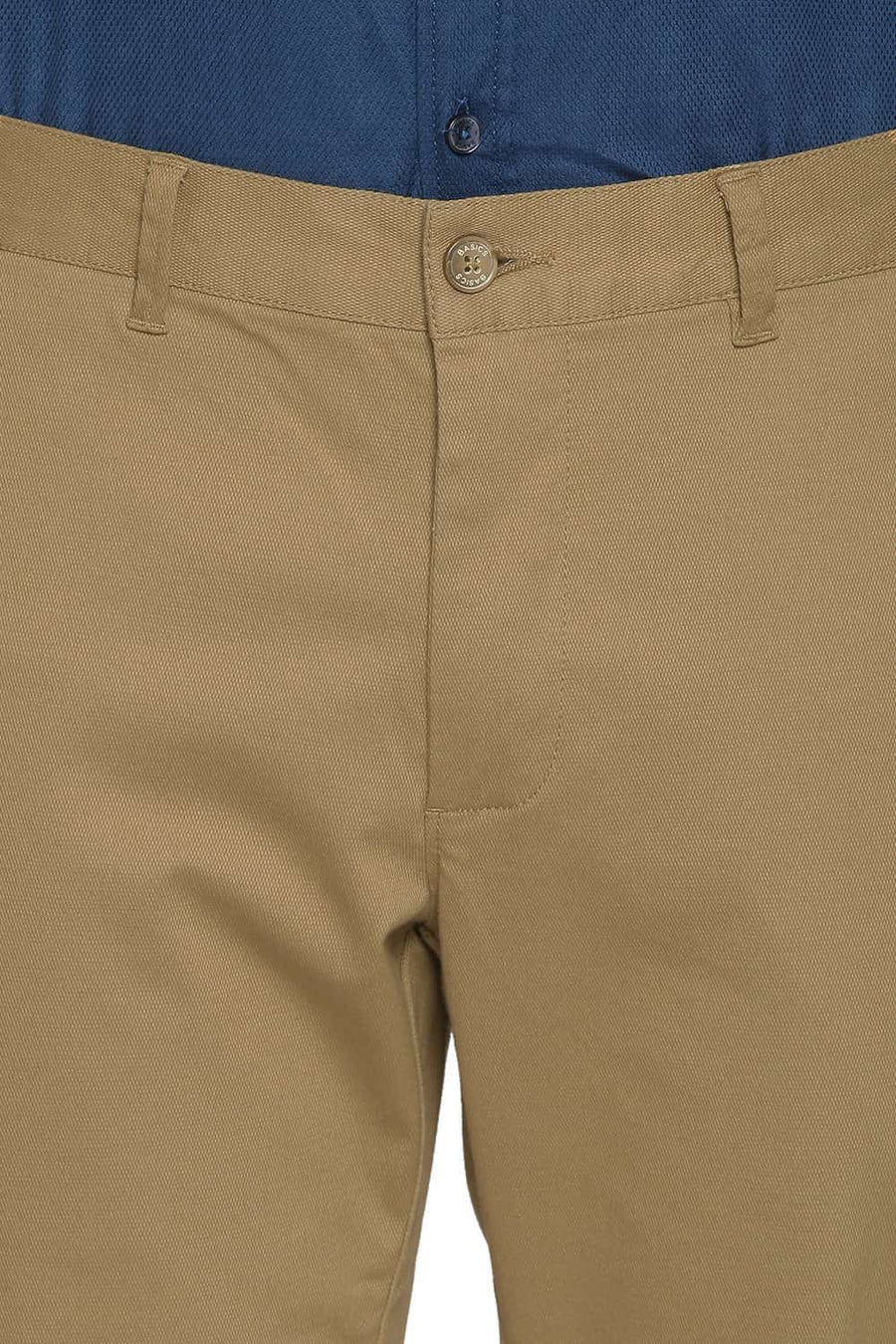 BASICS TAPERED FIT BRONZE KHAKI STRETCH TROUSERS
