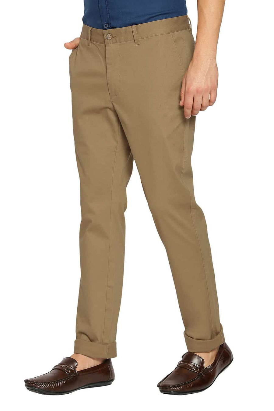 BASICS TAPERED FIT BRONZE KHAKI STRETCH TROUSERS