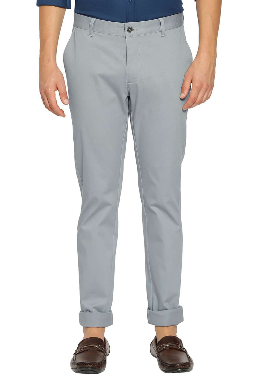 BASICS TAPERED FIT SLATE BLUE STRETCH TROUSERS