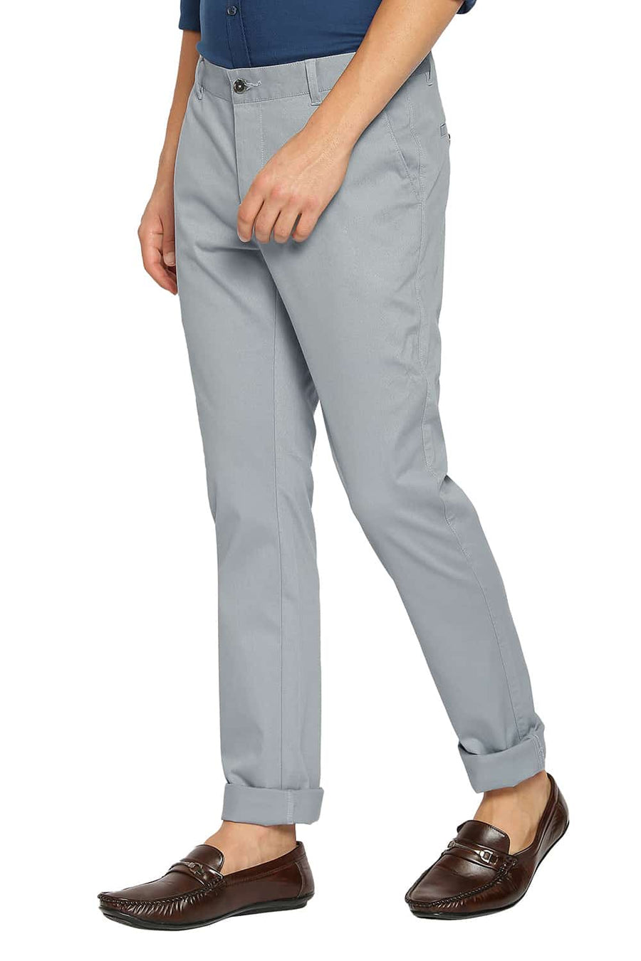 BASICS TAPERED FIT SLATE BLUE STRETCH TROUSERS
