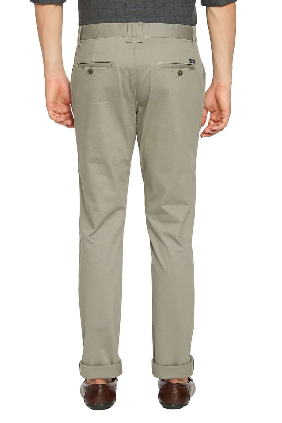 BASICS TAPERED FIT VETIVER GREEN STRETCH TROUSERS