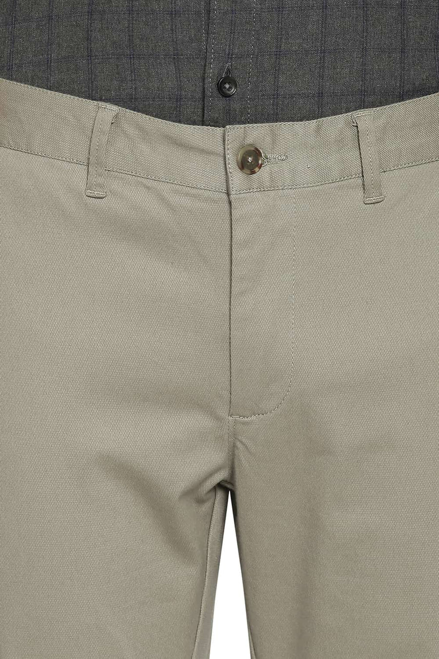 BASICS TAPERED FIT VETIVER GREEN STRETCH TROUSERS