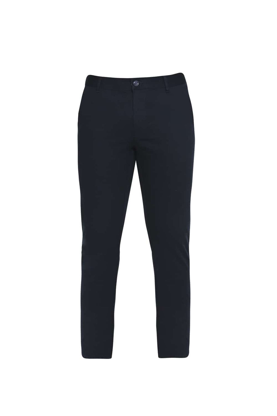 BASICS TAPERED FIT REFLECTING POND NAVY STRETCH TROUSER