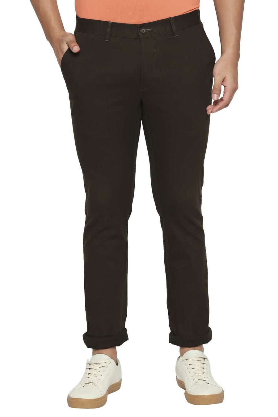 BASICS TAPERED FIT GRAPE LEAF OLIVE STRETCH TROUSER