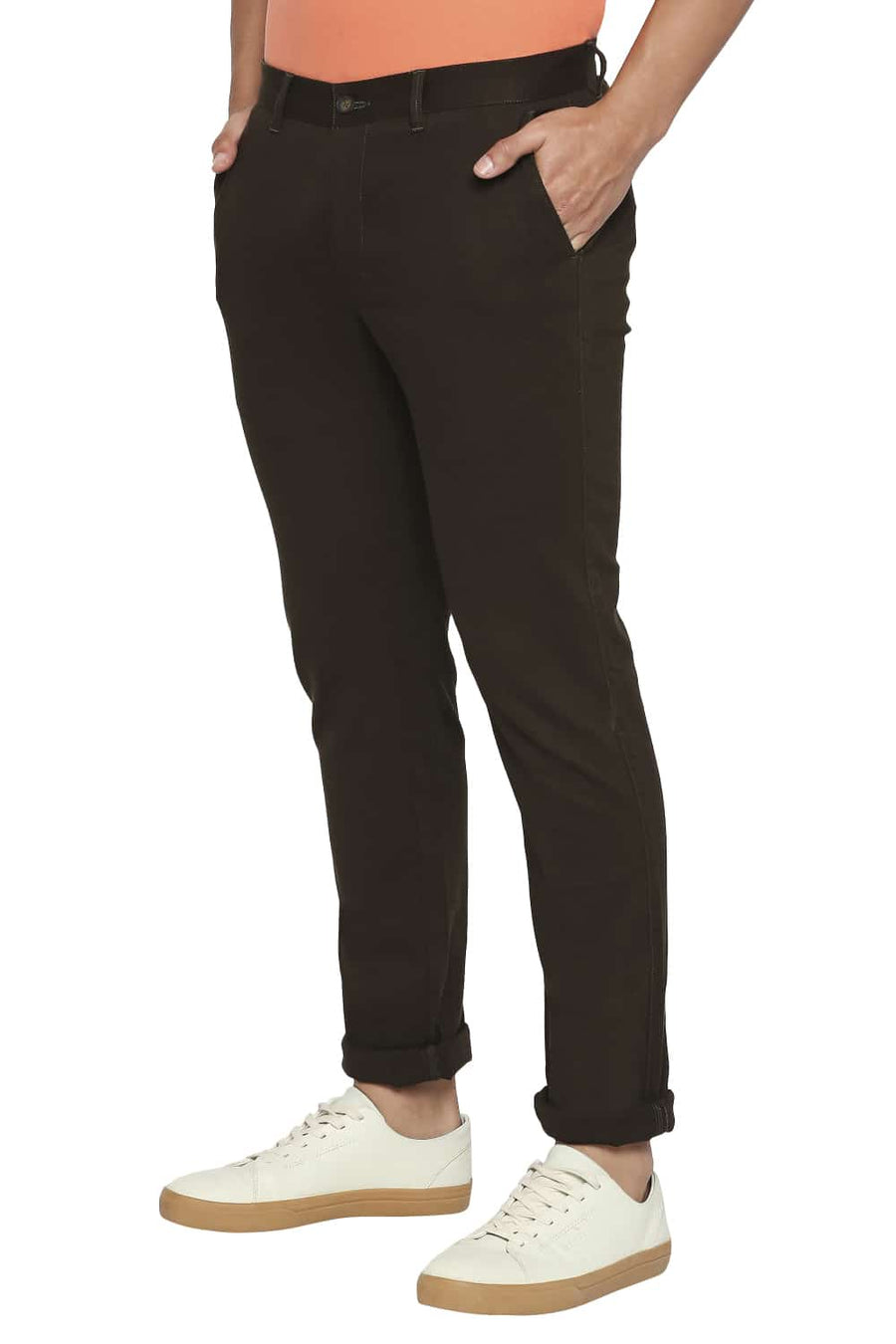 BASICS TAPERED FIT GRAPE LEAF OLIVE STRETCH TROUSER