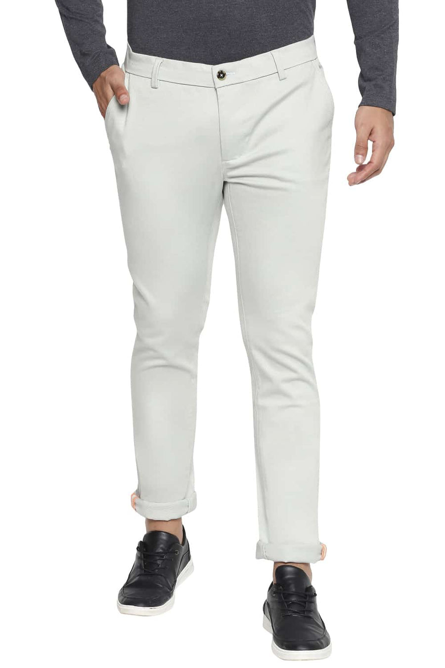 BASICS TAPERED FIT SKY GREY STRETCH TROUSER
